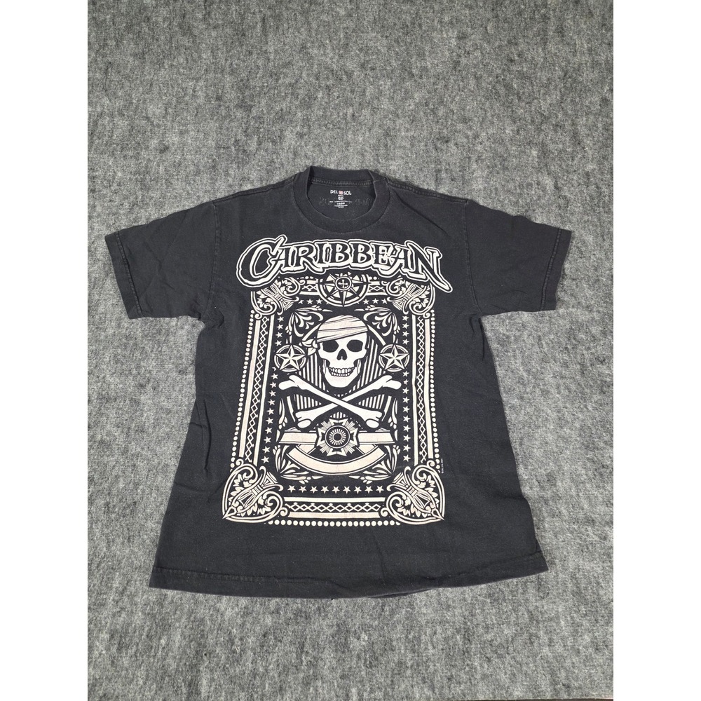 Del Sol Caribbean Pirate Skull T Shirt Mens Medium Black Color Changing Graphic